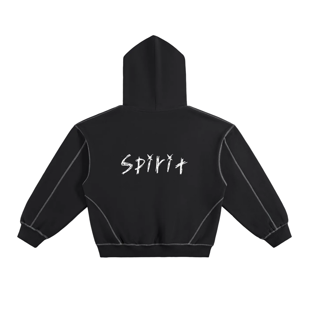 Contrast-Stitched Boxy Fleece Hoodie